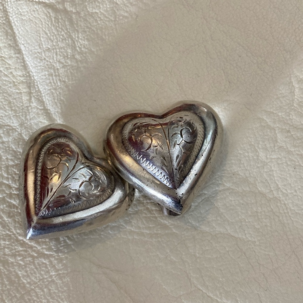 Vintage sterling silver heart earrings clip on
